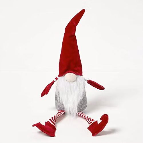 HOMESCAPES Red and White Sitting Santa Christmas Gonk Tabletop Decoration – 1