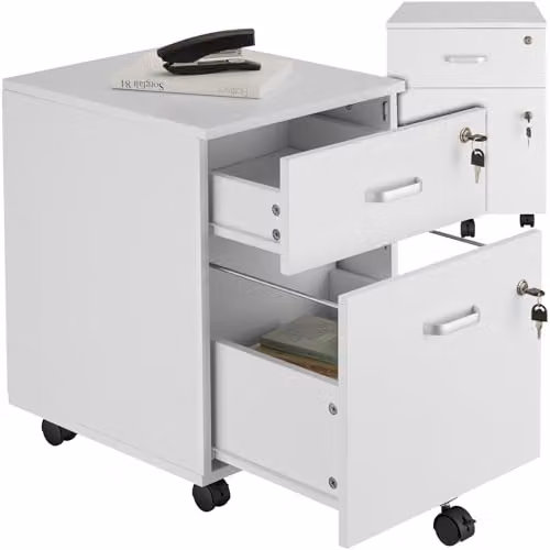 tectake Mobile Filing Cabinet with 2 Lockable Drawers and 360 Degree Castors, White – 1