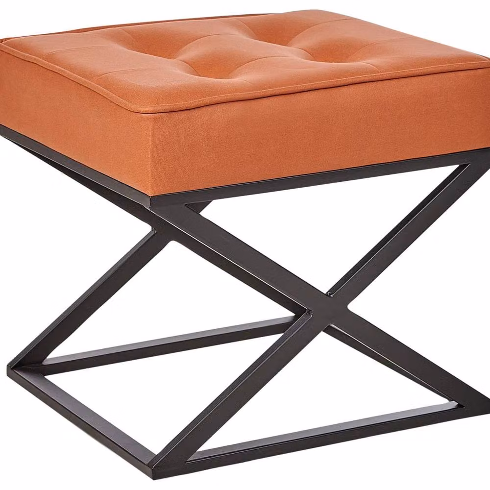 Wyld and Coco Orange Faux Leather Footstool with Metal Legs, W: 47 cm, D: 40 cm, H: 43 cm – 2
