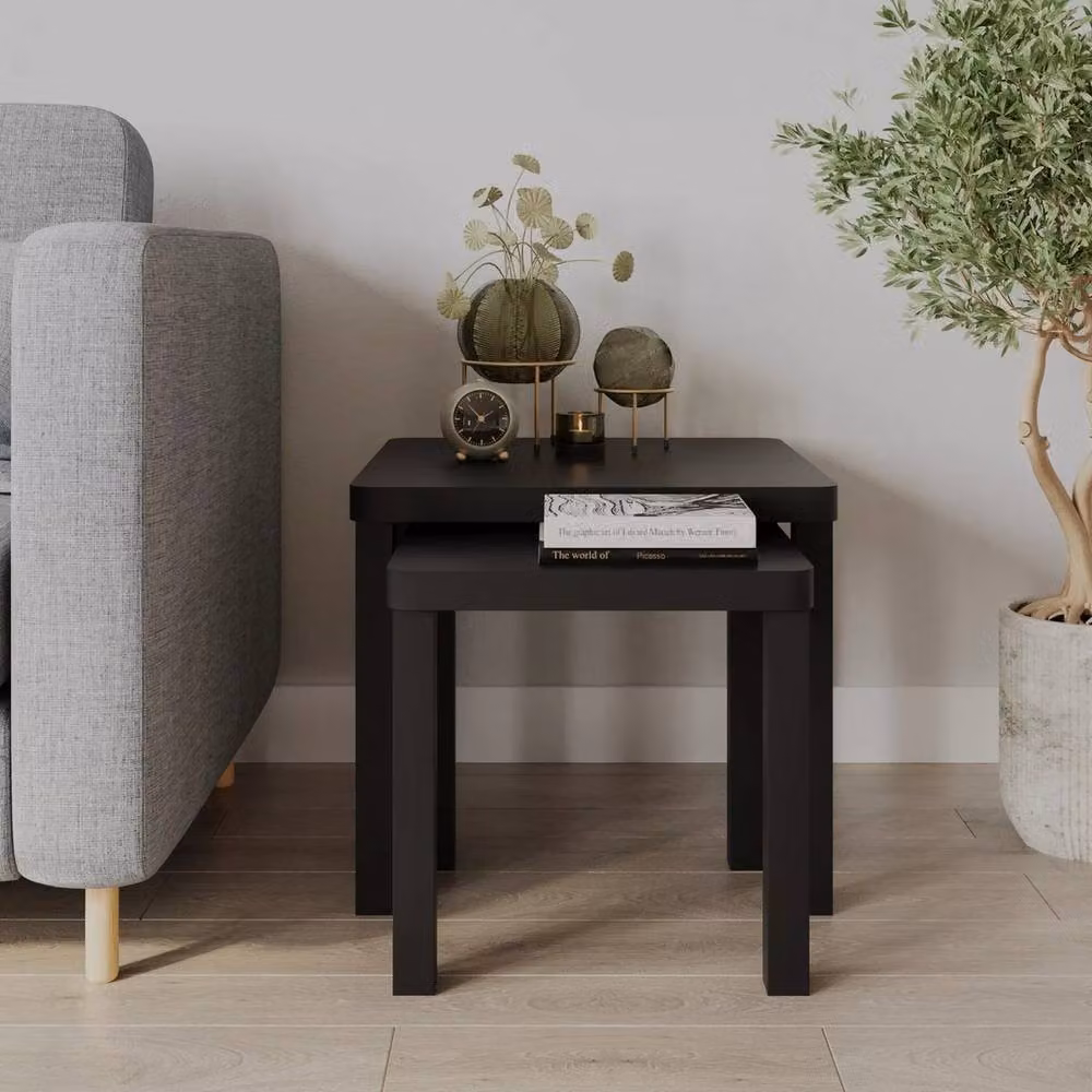Havendro Black Square Wooden Nesting Tables Set of 2 – 3