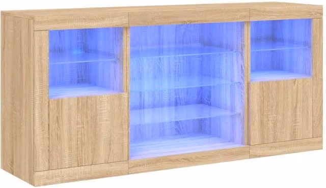 Berkfield Home Modern Sideboard with Integrated LED Lights in Sonoma Oak and Beige, W/D/H: 142.5 x 37 x 67 cm – 1