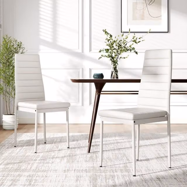 Komore Set of 2 Modern White Faux Leather High-Back Armless Dining Chairs