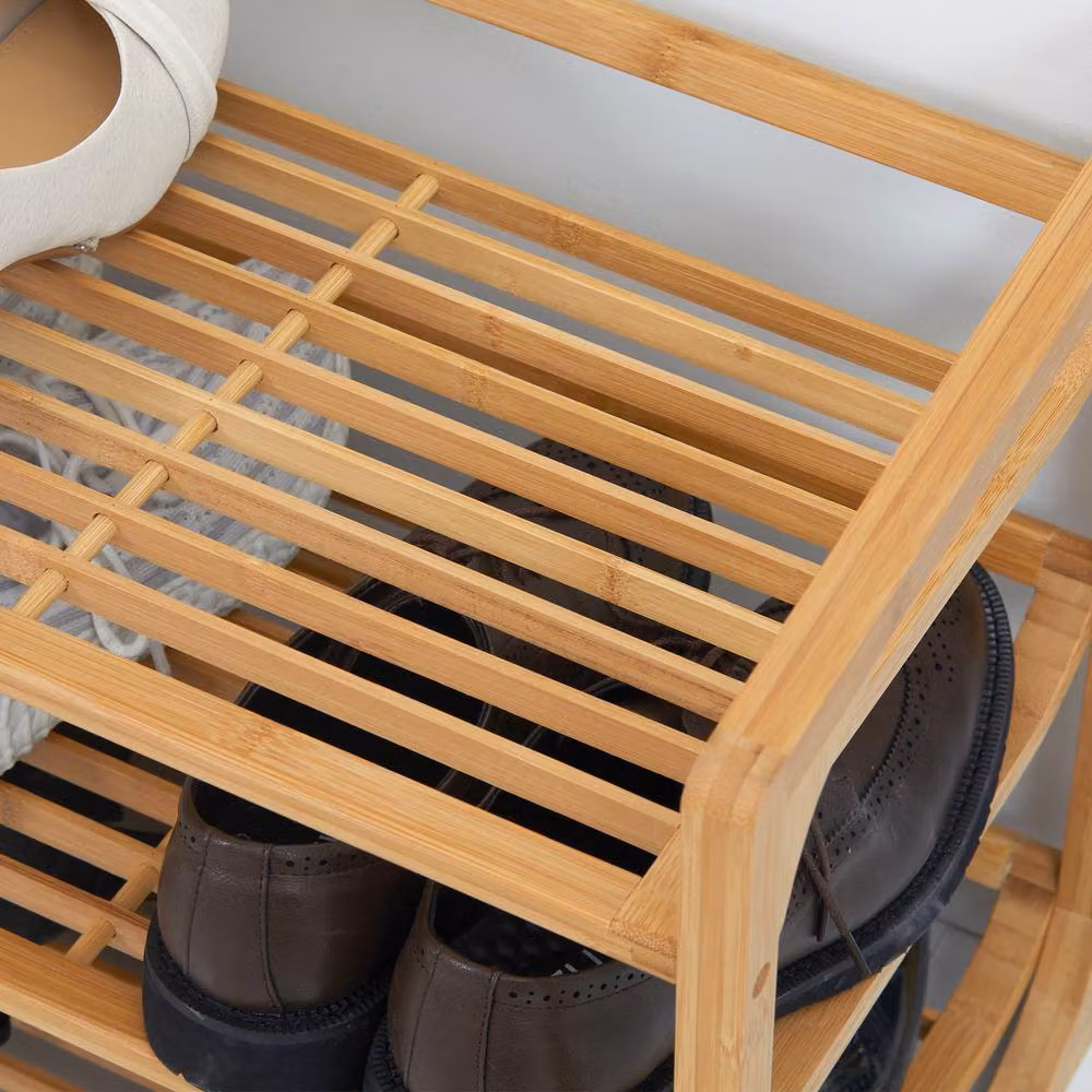 STILVORA Bamboo Shoe Rack with 3 Slatted Shelves in Natural – 4