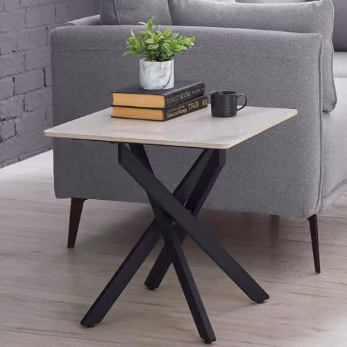 Julian Bowen Bradley Modern Ceramic and Metal Lamp Table in White and Black, W/D/H: 60 x 45 x 110 cm – 1