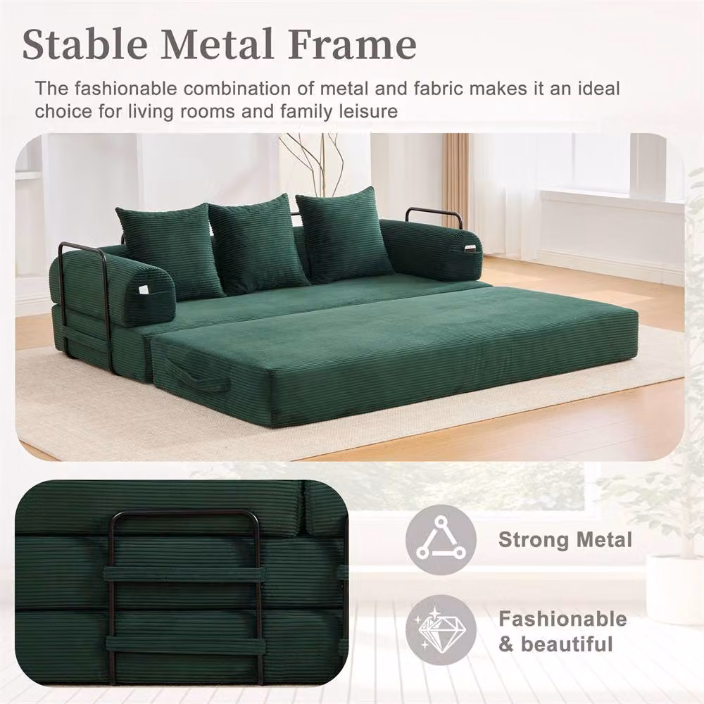 Direct Wicker 2 Pack Foldable Metal Frame L-Shape Sofa in Green with Sleeping Function and Scatter Cushions – 6