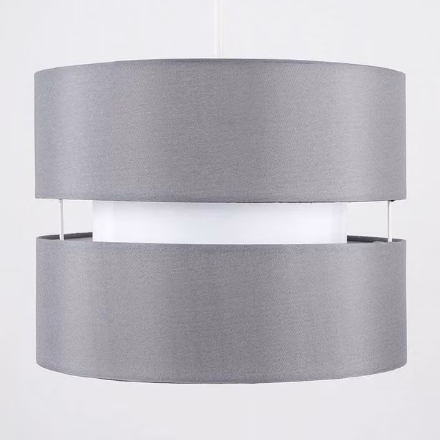 FLAVORA Pair of Grey Fabric Cylinder Ceiling Light Shades