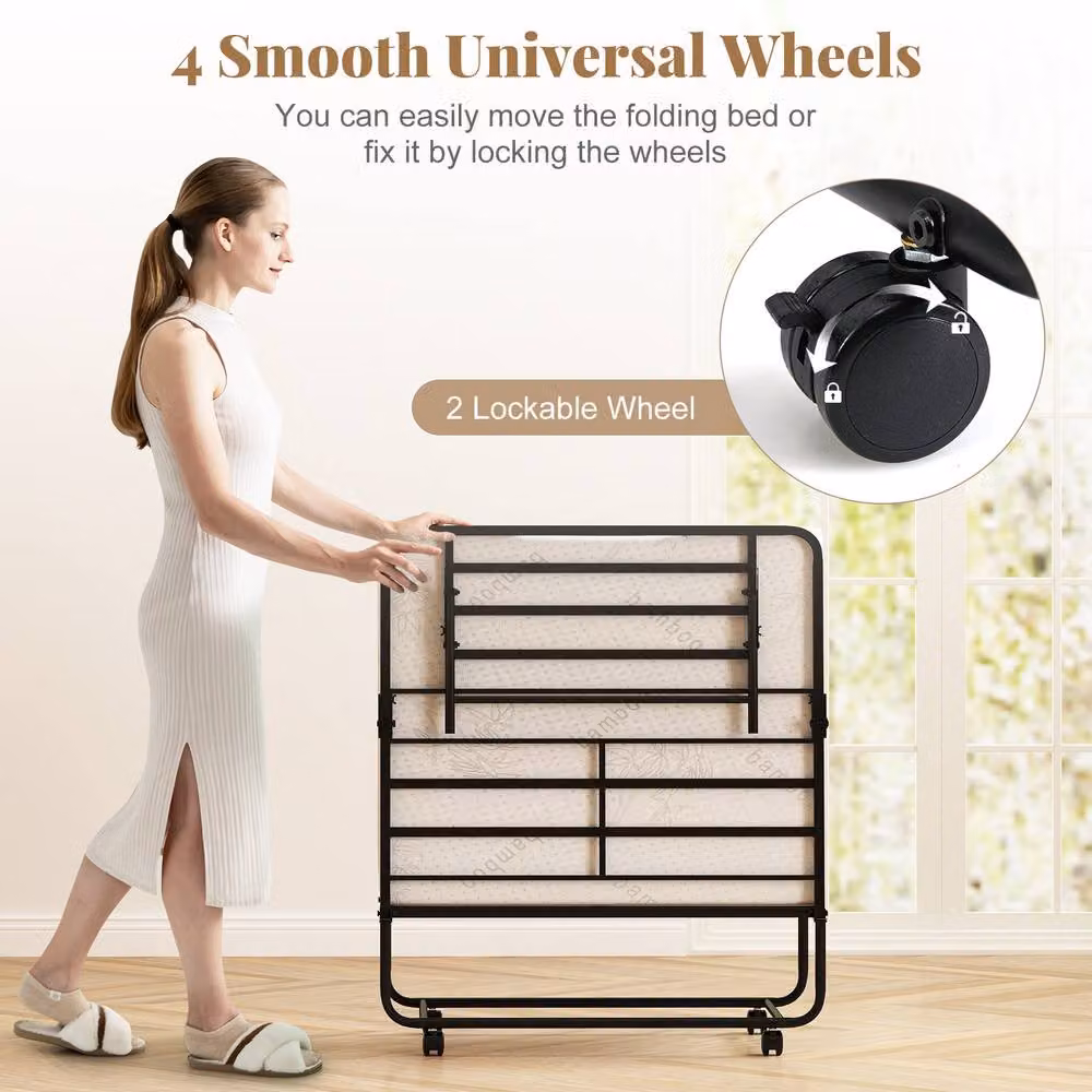 Costway Multicolour Folding Rollaway Guest Bed with Memory Foam Mattress and Wheels, W/D/H: 90 x 190 cm – 5