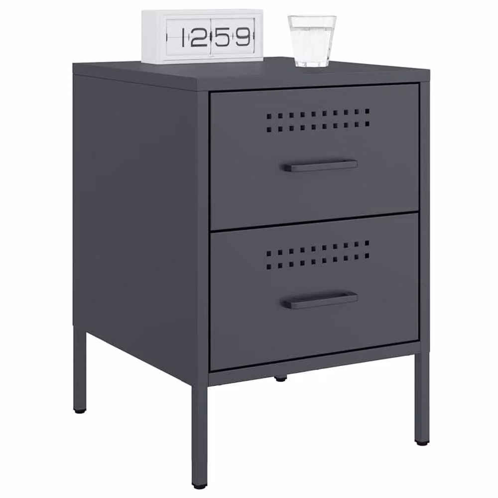 Berkfield Home Set of 2 Anthracite Metal Bedside Cabinets, W/D/H: 36 x 39 x 50.5 cm – 3