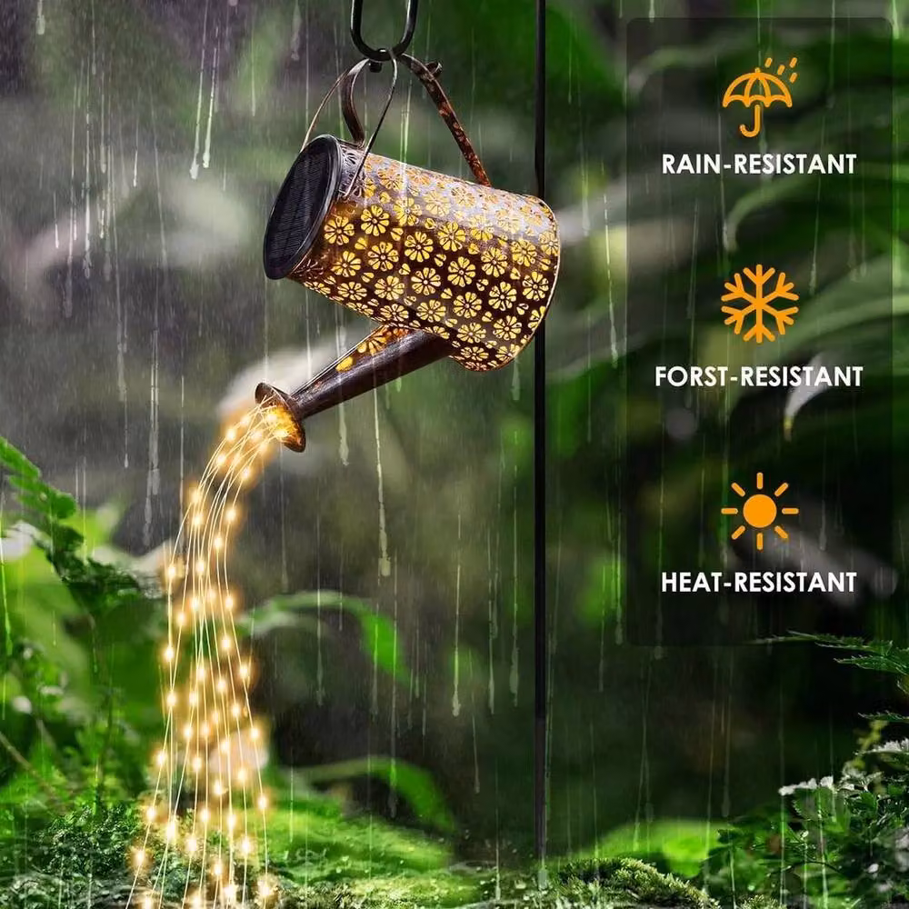 KORVIXA Bronze Solar Powered Watering Can Garden Lights with Warm White LED, Height: 100 cm – 3