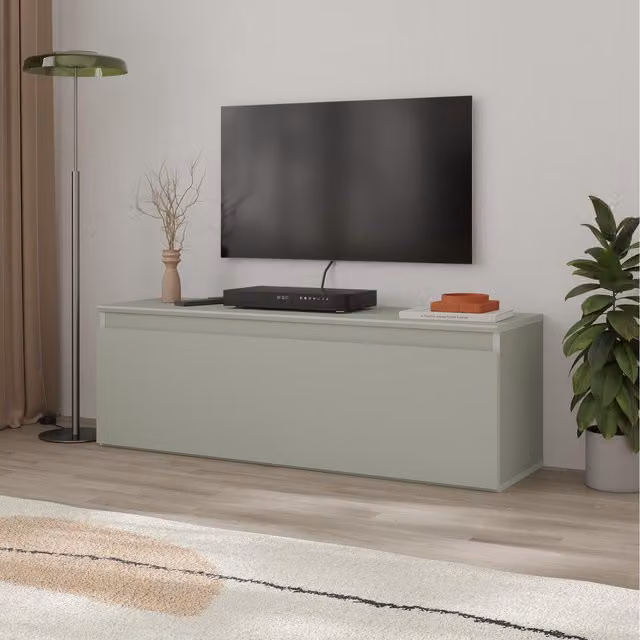 Decortie Modern TV Stand with Soft-Close Drop-Down Door, Ash Green, Width: 120 cm