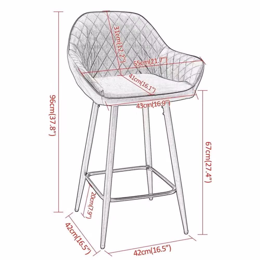 SPETLEK Set of 2 Grey Synthetic Leather Bar Stools with Metal Legs – 2