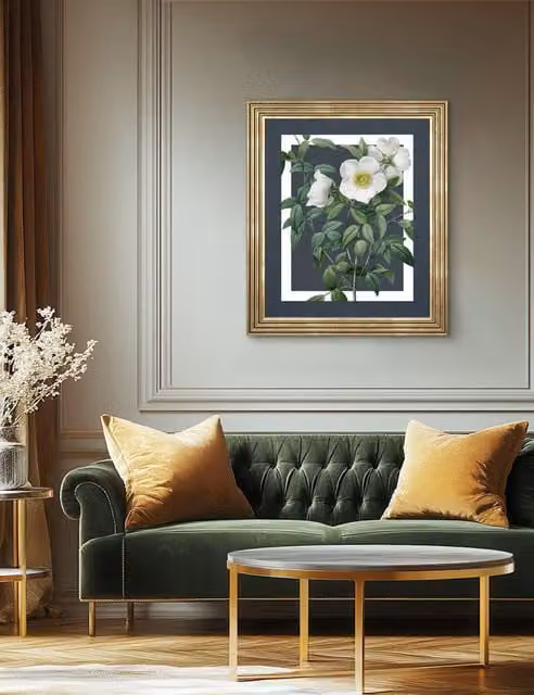 Gallery Direct Rosa Nivea Rectangular Floral Canvas Wall Art in Green, White, Gold and Multicolour