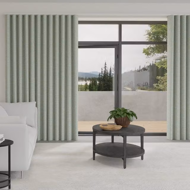 Orla Kiely Tiny Stem Made to Measure Wave Blackout Cotton Curtains in Duckegg Blue and Green