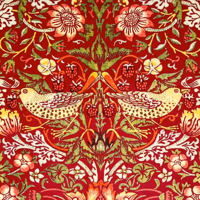 William Morris Strawberry Thief Red Velvet Fabric