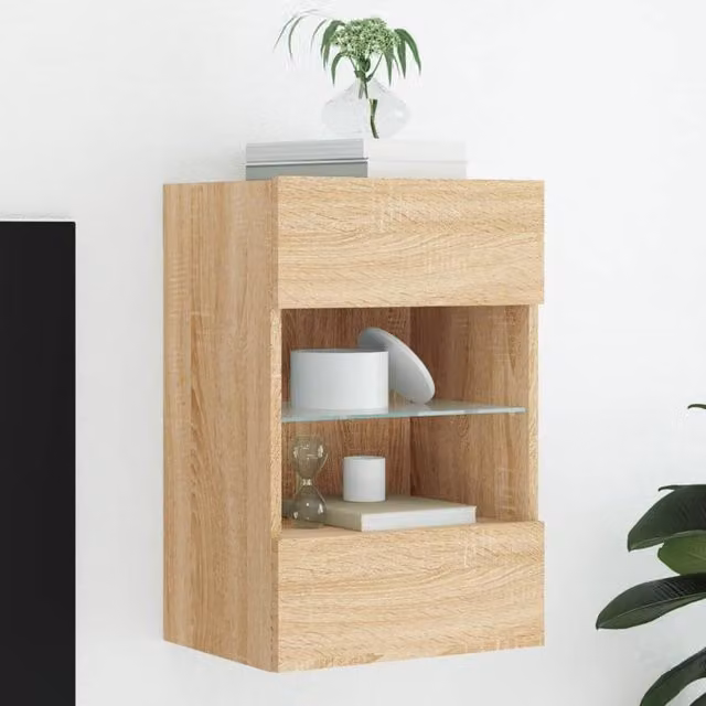 Berkfield Home Modern Wall Mounted TV Cabinet with Integrated LED Lights in Sonoma Oak Brown, W: 40 cm, D: 30 cm, H: 60.5 cm – 1