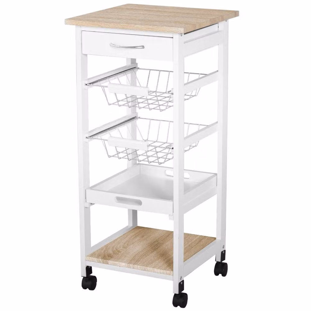 Wyld Haus Dini Wooden Mobile Kitchen Trolley in White and Natural Pine with Baskets, W/D/H: 82 x 37 x 37 cm – 2