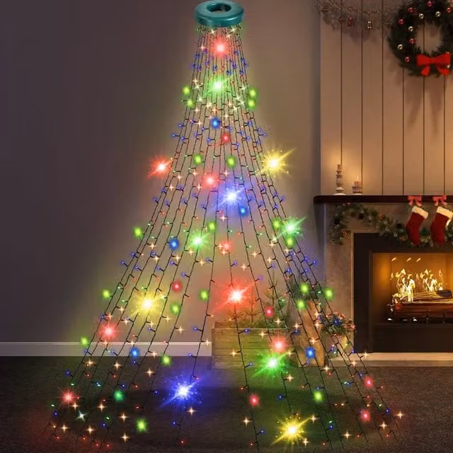 GloBrite Multi-Coloured LED Christmas Tree Curtain Lights with Ring, 400 LEDs, 2 m x 16 Lines, IP44 Waterproof with Timer