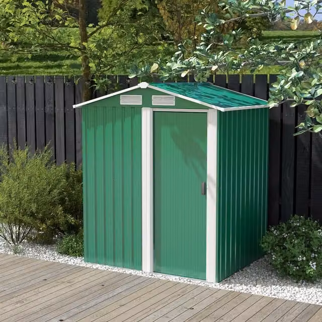 Outsunny Green Steel Outdoor Storage Shed with Sliding Doors, W/D/H: 152 x 132 x 188 cm