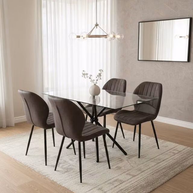 Madefor.living Miami Rectangular Glass Dining Table with 4 Jaydn Grey Leather Chairs