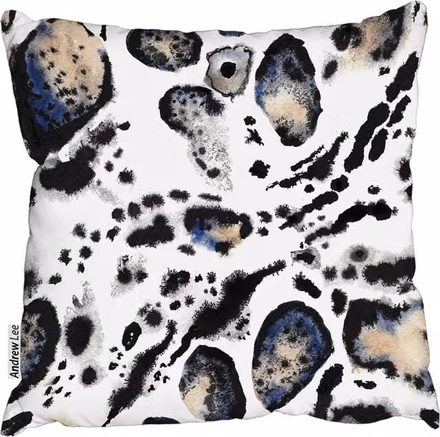 Andrew Lee Leopard Print Graphic Cushion in Blue, Brown and White, W/D/H: 60 x 60 x 1 cm