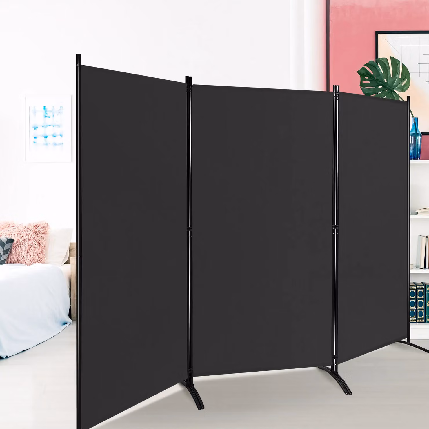 Costway 3 Panel Freestanding Folding Room Divider in Black – 4