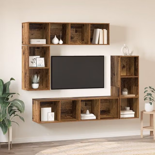Berkfield Home 4-Piece Wall-Mounted Storage Set in Old Wood Brown – 1