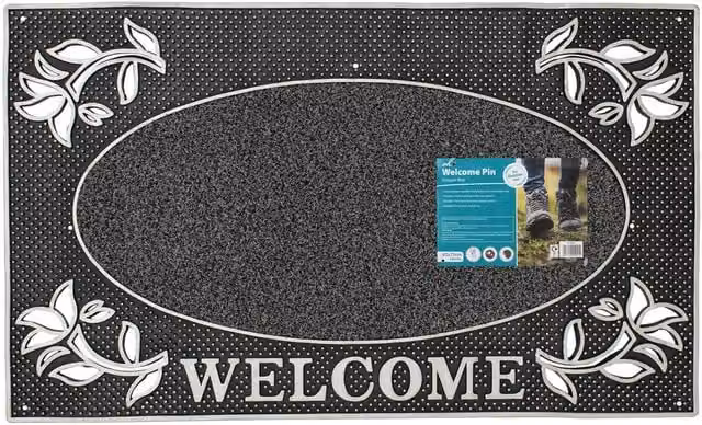 JVL Silver Rectangular Weatherproof Door Mat with Brushed Finish, W: 75 cm, D: 45 cm