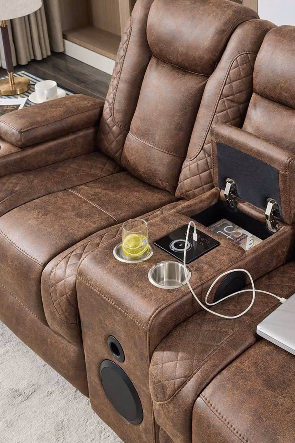 More4Homes Ashton Electric Recliner 1+2 Seater Sofa Set in Brown Technology Fabric with Speakers and USB-C Charging – 3