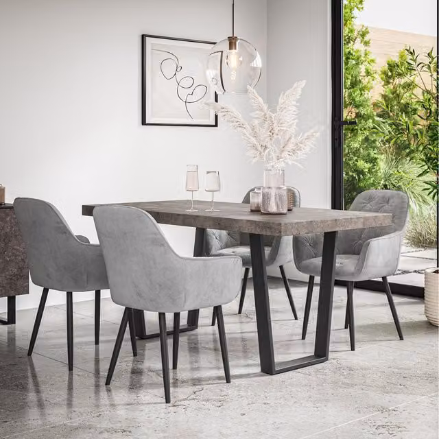 More4Homes Aria Dining Set with Concrete Effect Rectangular Table and 6 Anika Velvet Chairs in Grey and Black