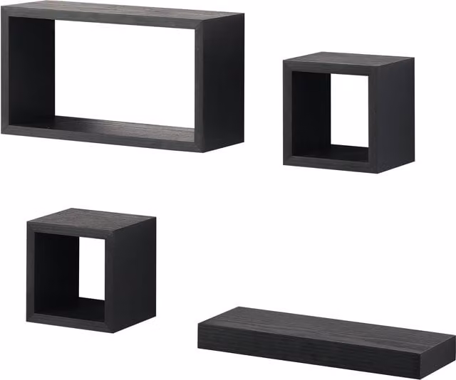 Latitude Set of 4 Modern Matt Black Floating Wall Mounted Wood Shelves