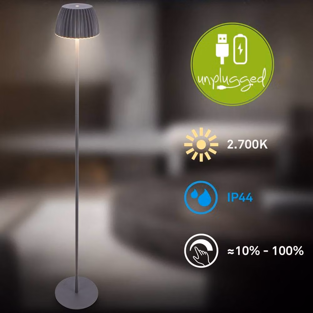 Briloner Riffle Dimmable Rechargeable USB-C LED Floor Lamp in Black – 2