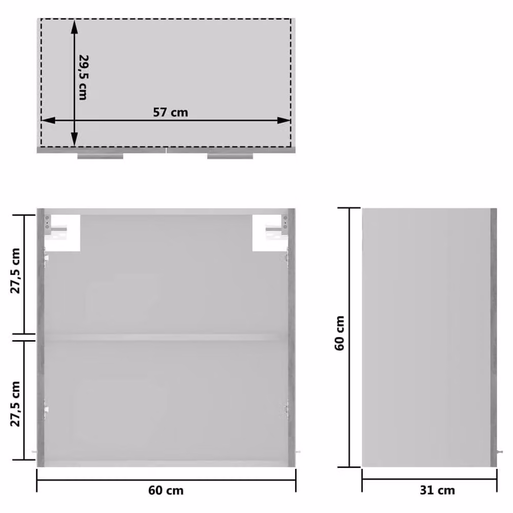 Berkfield Home Modern Wall Mounted Glass Cabinet in Concrete Grey, W/D/H: 60 x 31 x 60 cm – 2