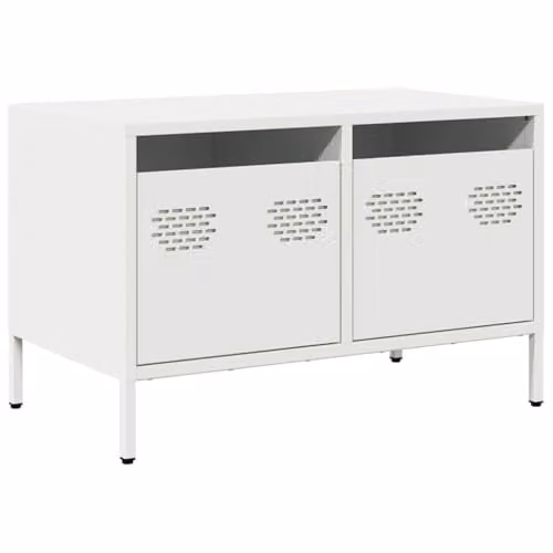 vidaXL Industrial Style TV Cabinet in White Matt Metal, W/D/H: 120 x 40 x 43.5 cm – 1