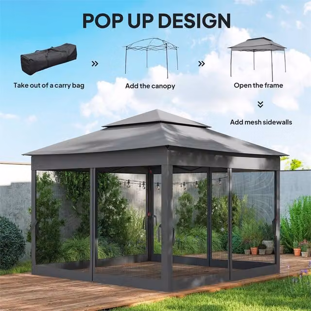 SPETLEK Garden Party Canopy Tent Shelter, Dark Grey, W: 3 m x D: 3 m – 1