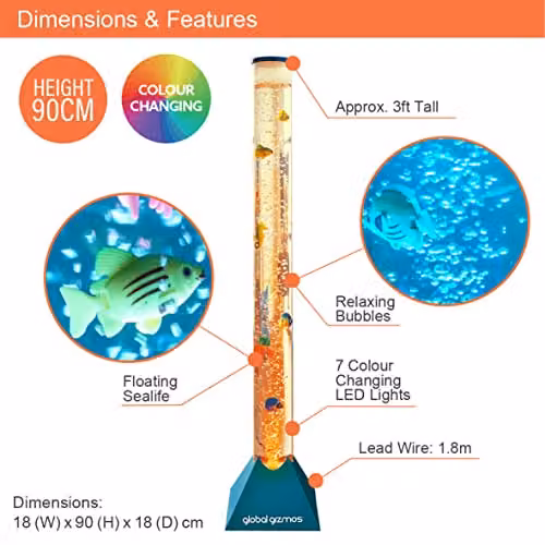 Global Gizmos 45169 Fish Bubble Lamp with Sea Creature, Jellyfish and Seahorse Design in Metallic Blue, Height: 90 cm – 2