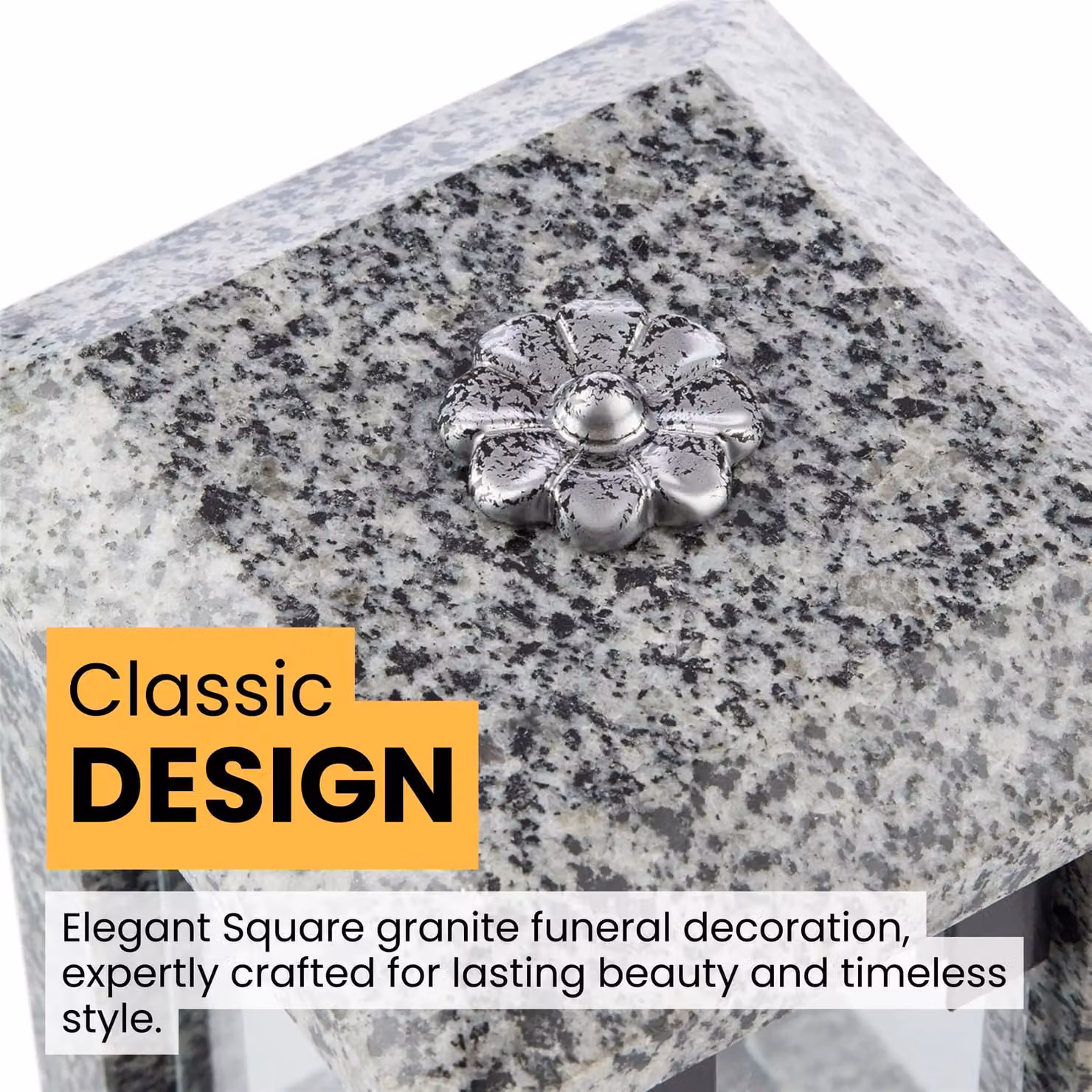 Novecrafto Polished Grey Granite Memorial Candle Lantern with Floral Decor, Height: 32 cm – 4