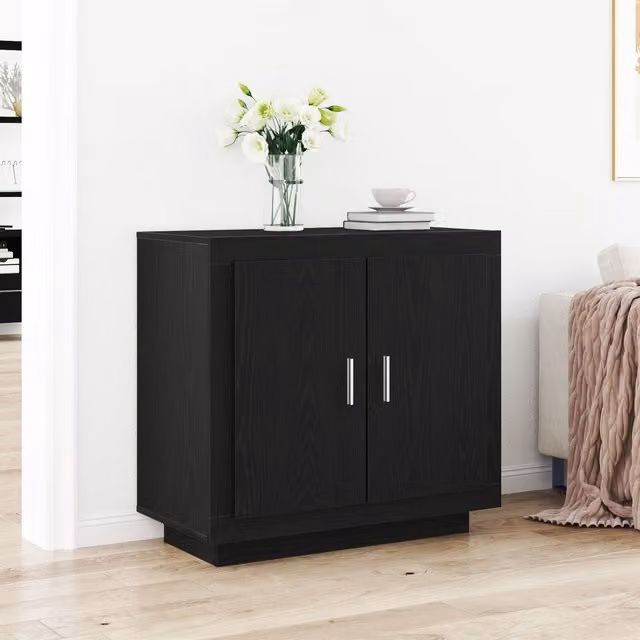 Berkfield Home Modern Black Oak Sideboard in Matt MDF, W/D/H: 80 x 40 x 75 cm
