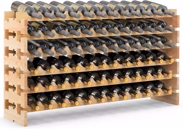 COSTWAY Stackable Wooden Wine Holder Rack for 72 Bottles, Brown Pine Wood