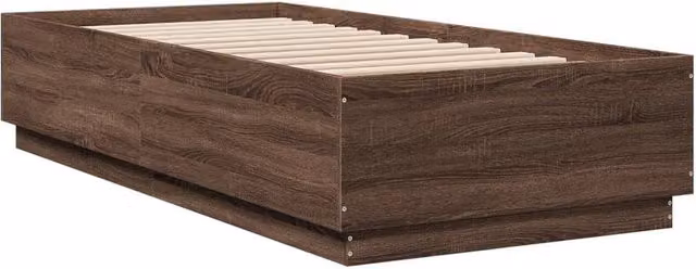 Berkfield Home Durable Bed Frame with Under-Bed LED Lighting in Brown Oak, W/D/H: 100 x 200 cm
