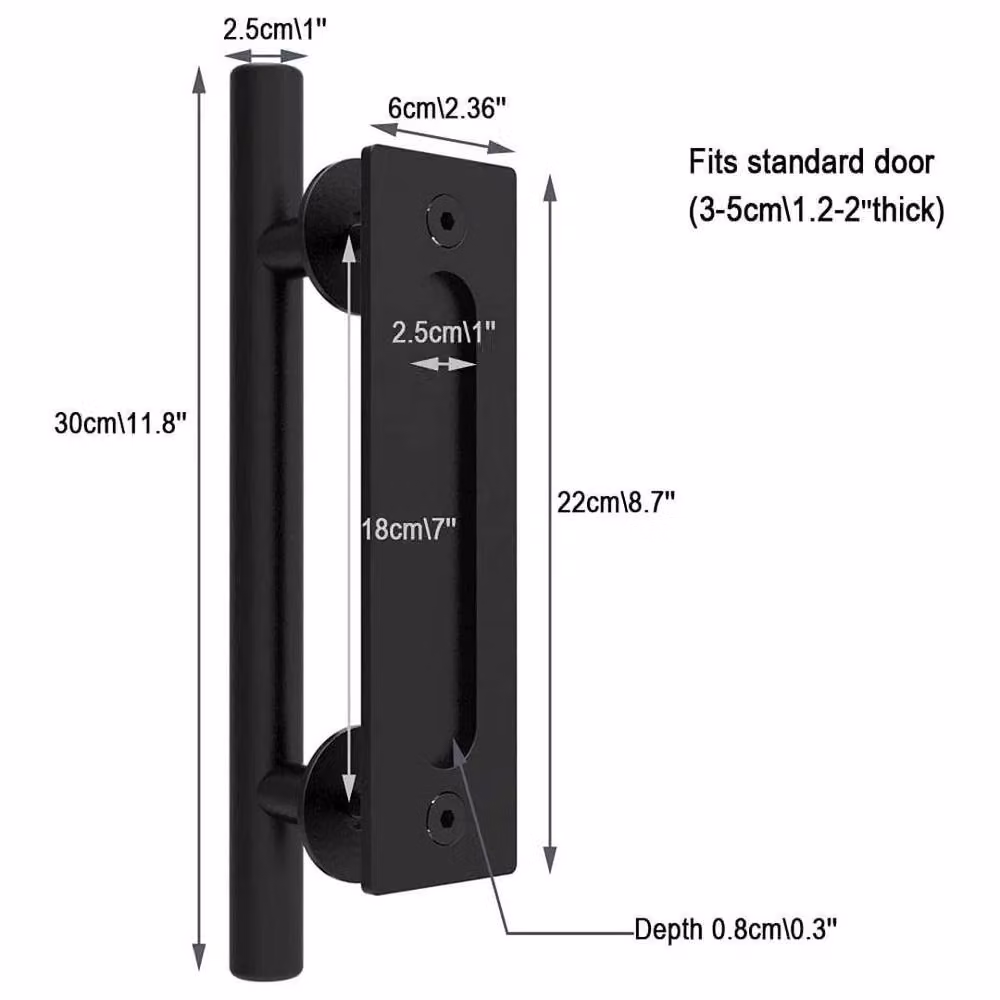 NESTLUNE Black Carbon Steel 12 inch Barn Door Handle Pull, W: 52 cm, H: 1000 cm – 2