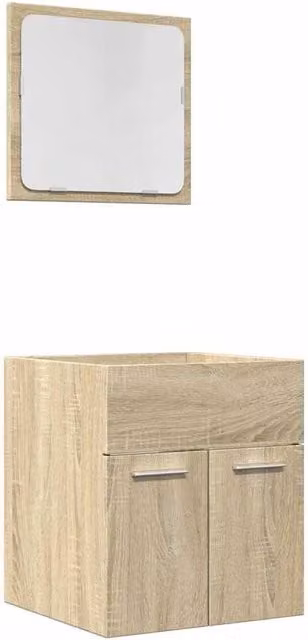 Berkfield Home 2 Piece Modern Bathroom Furniture Set in Sonoma Oak and Beige, featuring a Vanity Unit and Mirror Cabinet – 1