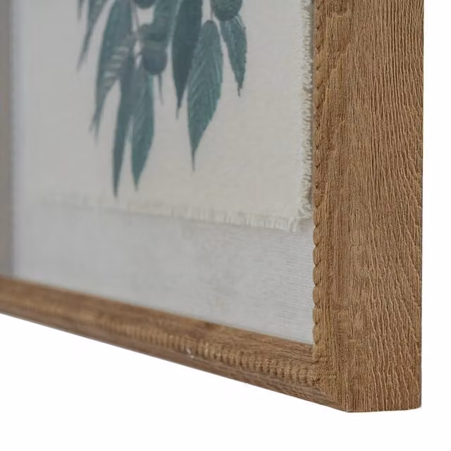 KDMK Flora Fauna Warblers Botanical Bird Illustration Wall Art with Beaded Linen and Wood Frame in Brown and Multicolour