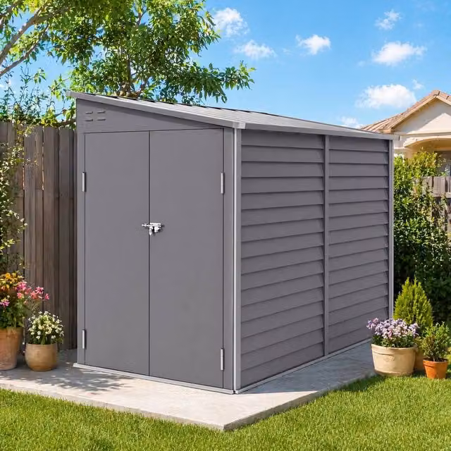 STILVORA Grey Galvanised Steel Lean-to Pent Garden Shed with Lockable Door – 1