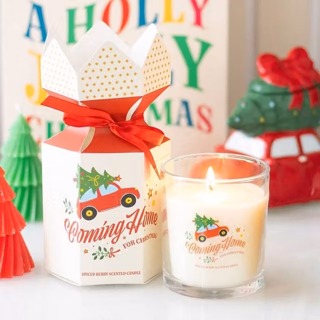 Uniqueful Coming Home for Christmas Spiced Berry Pillar Candle, Red and Multicolour, 1 Pack
