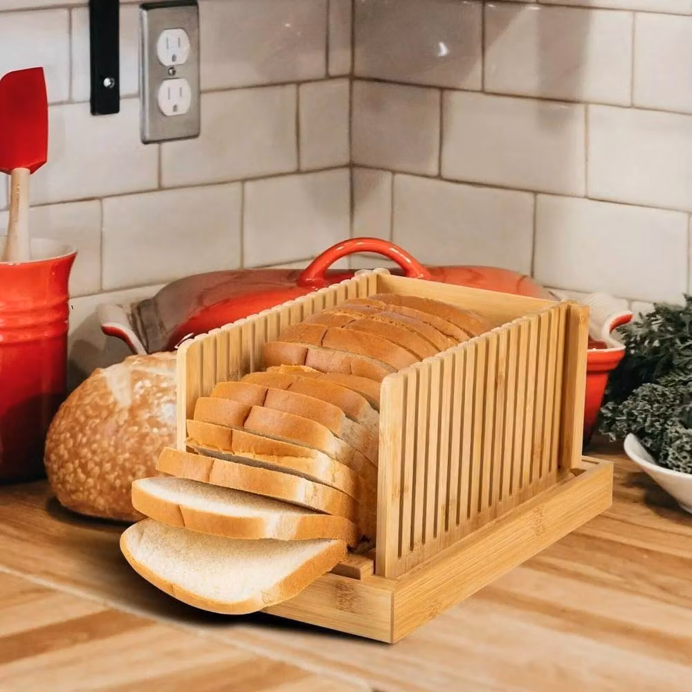 Havendro Bamboo Bread Slicer Board and Loaf Cutting Holder in Brown – 2