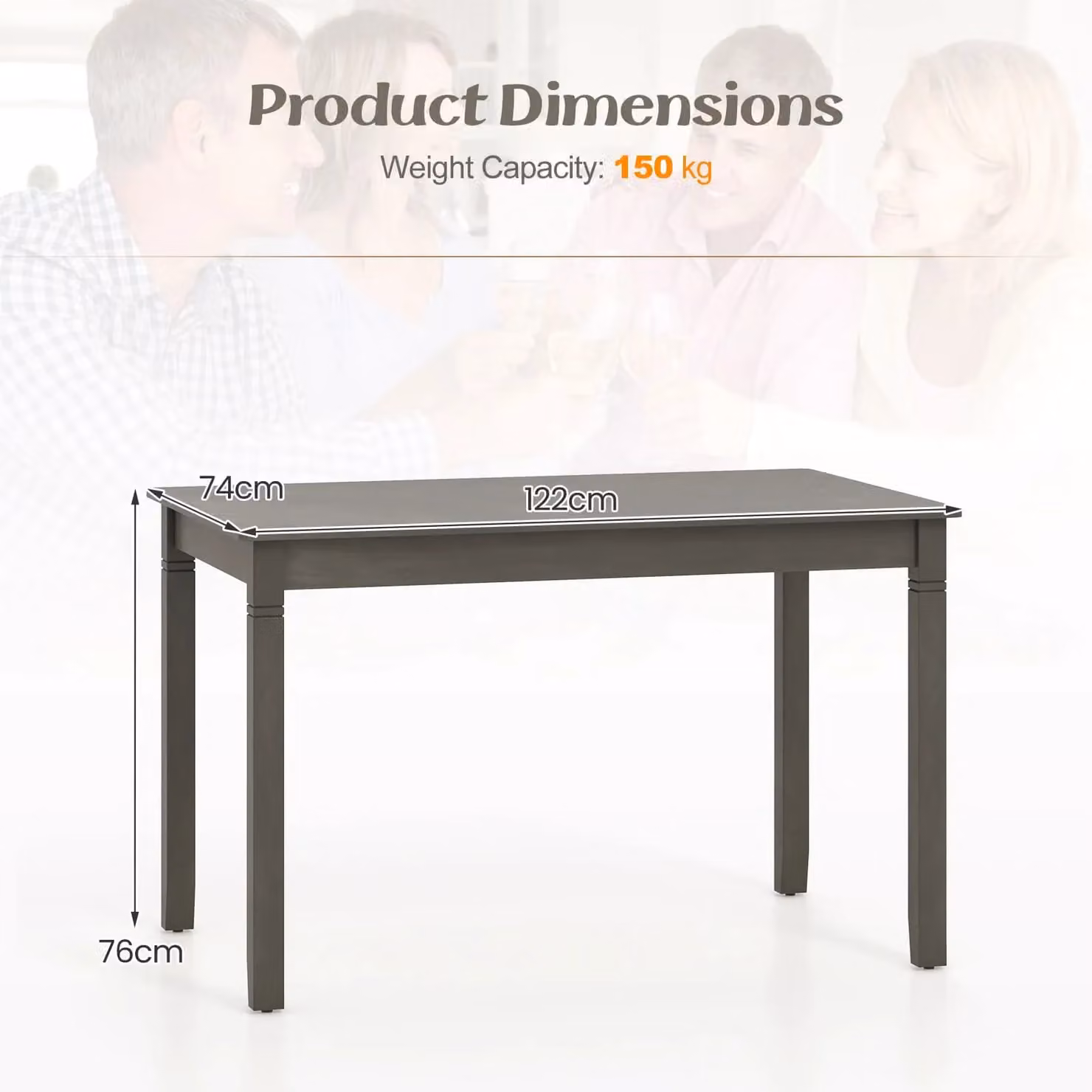 Gymax Rectangular Wooden Dining Table for 4 People in Grey and Black, W: 122 cm – 2