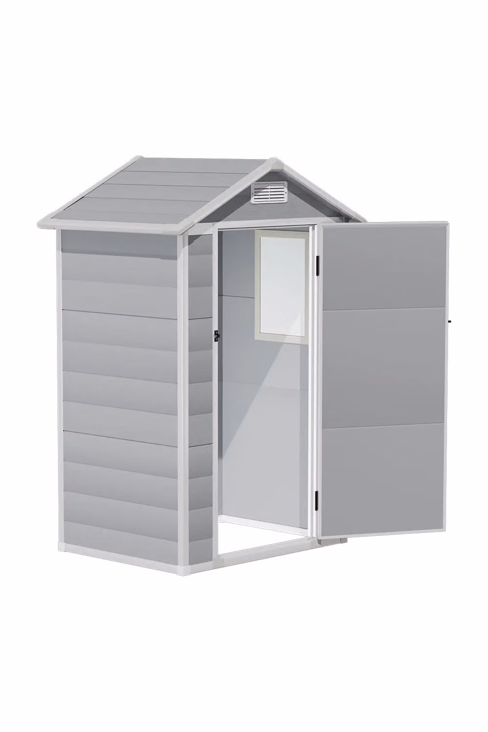 H&O Direct Plastic Garden Storage Shed in Grey with Window and Lockable Single Door, W: 134.1 cm, D: 103.6 cm, H: 174.0 cm – 2