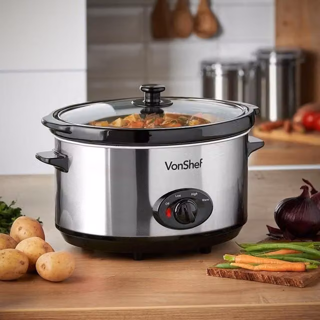 Vonshef Stainless Steel Slow Cooker, Silver, 6.5L