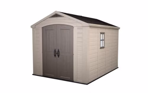 Keter Factor Outdoor Garden Storage Shed in Beige with Double Doors and Window, W: 243.0 cm, D: 331.5 cm, H: 248.0 cm