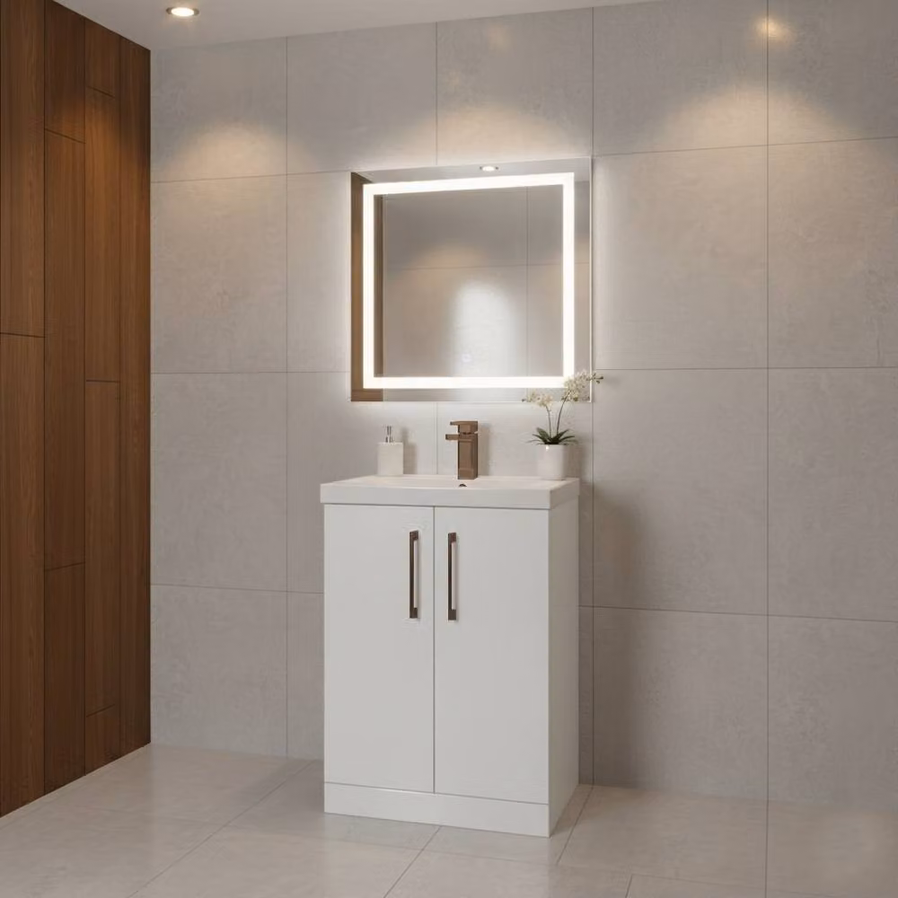 Balterley Modern White Glossy Freestanding Bathroom Vanity Unit with 2 Soft Close Doors, Width: 60 cm – 2